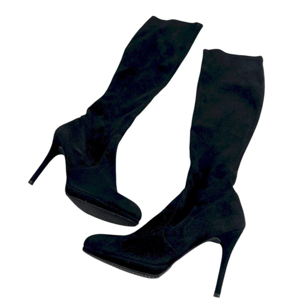 STUART WEITZMAN Black Suede Stretch Platform Tall Boots Sz 10.5 N